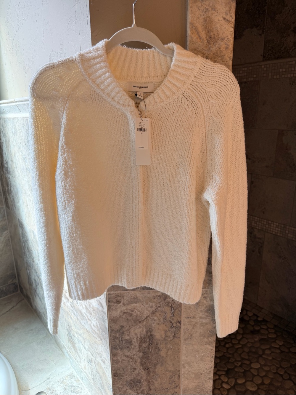 Banana Republic Cream Zip-Front Crewneck Sweater